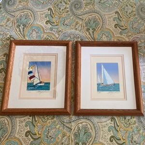 Sailboat Art Prints w/double mats, wood frames,signed.